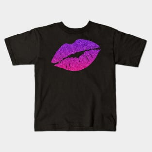 Bright Pink Purple Ombre Faux Glitter Lips Kids T-Shirt